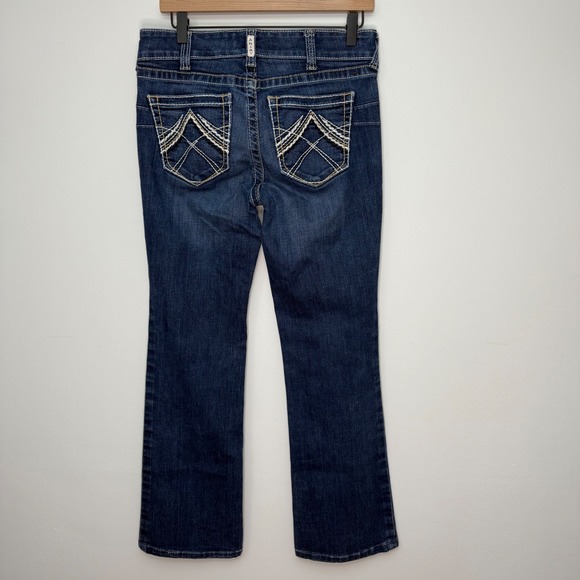 Ariat REAL Denim Jeans Womens Size 29R Dark Wash Boot Cut Embroidered Pockets - Picture 4 of 6